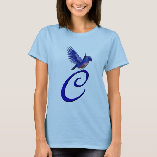 Bluebird Monogram Initiaal C Elegant T-shirt (Voorkant)
