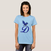 Bluebird Monogram Initiaal D Elegant T-shirt (Voorkant volledig)