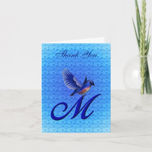 Bluebird Monogram Initiaal M Elegant Bedankkaart (Voorkant)