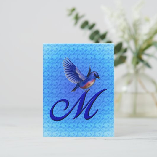 Bluebird Monogram Initiaal M Elegant Briefkaart (Staand voorkant)