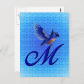 Bluebird Monogram Initiaal M Elegant Briefkaart (Voorkant / Achterkant)
