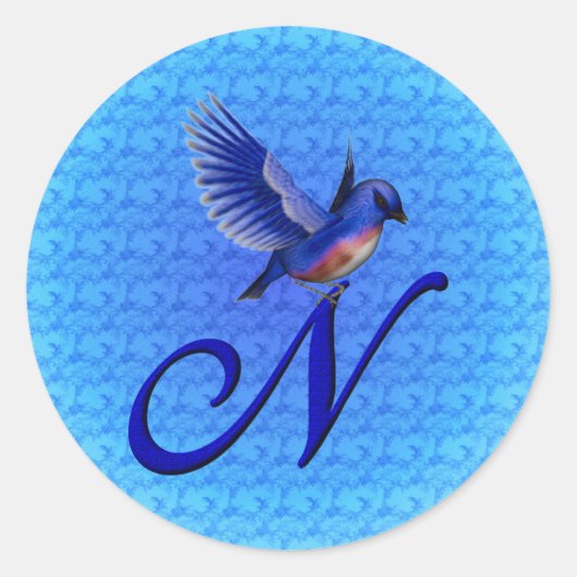 Bluebird Monogram Initiaal N Elegant Ronde Sticker (Voorkant)
