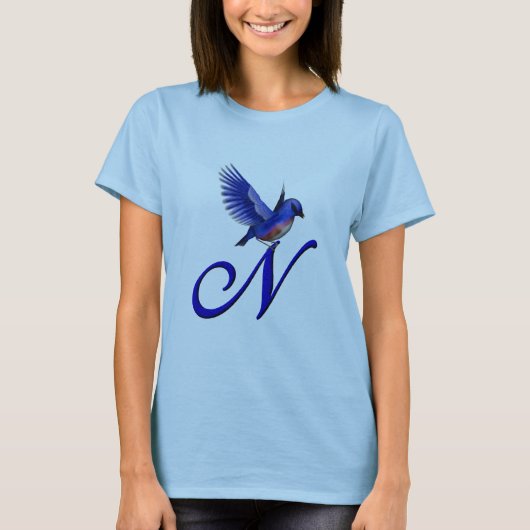 Bluebird Monogram Initiaal N Elegant T-shirt (Voorkant)