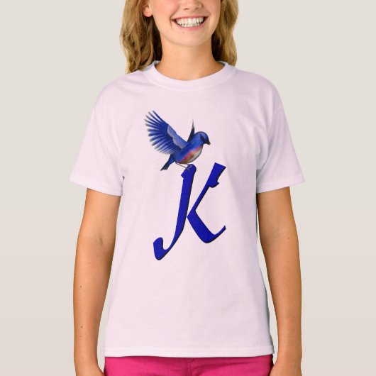 Bluebird Monogram Initial K Elegant T-shirt (Voorkant)
