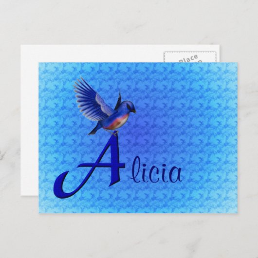 Bluebird Monogram Jouw naam Initiaal A Briefkaart (Voorkant / Achterkant)