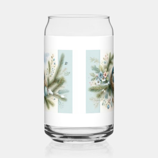 Bluebird Nest met Ornamenten in Winter Pines Blikvorm Glas (Rechts)