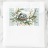 Bluebird Nest met Ornamenten in Winter Pines Rechthoekige Sticker (Tas)