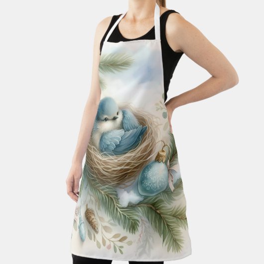 Bluebird Nest met Ornamenten in Winter Pines Schort (Insitu)