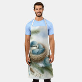 Bluebird Nest met Ornamenten in Winter Pines Schort (Gedragen)