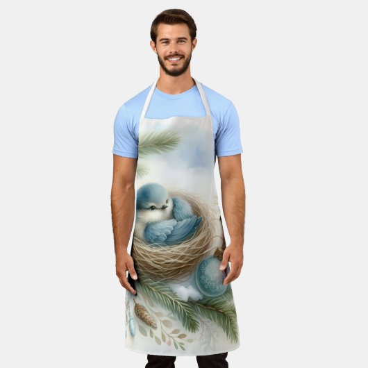 Bluebird Nest met Ornamenten in Winter Pines Schort (Gedragen)