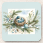 Bluebird Nest with Ornaments in Winter Pines Bier Onderzetter (Voorkant)