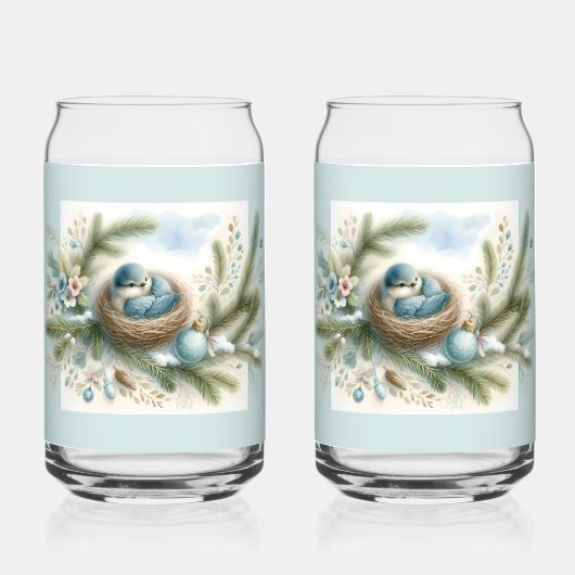 Bluebird Nest with Ornaments in Winter Pines  Blikvorm Glas (Voorkant)