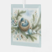 Bluebird Nest with Ornaments in Winter Pines Glas Ornament (Voorkant links)