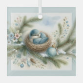 Bluebird Nest with Ornaments in Winter Pines Glas Ornament (Voorkant)