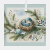 Bluebird Nest with Ornaments in Winter Pines Glas Ornament (Achterkant)