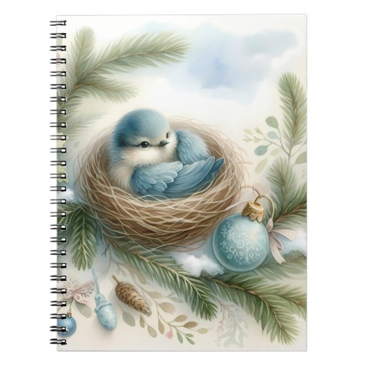 Bluebird Nest with Ornaments in Winter Pines  Notitieboek (Voorkant)