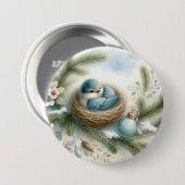 Bluebird Nest with Ornaments in Winter Pines Ronde Button 7,6 Cm (Voorkant /achterkant)