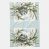 Bluebird Nest with Ornaments in Winter Pines Theedoek (Verticaal)