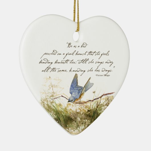 Bluebird on Branch Inspirerend gedicht Waterverf Keramisch Ornament (Rechts)