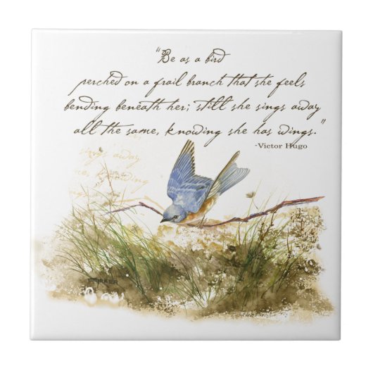 Bluebird on Branch Inspirerend gedicht Waterverf Tegeltje (Voorkant)
