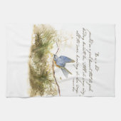 Bluebird on Branch Inspirerend gedicht Waterverf Theedoek (Horizontaal)