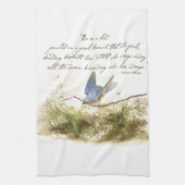 Bluebird on Branch Inspirerend gedicht Waterverf Theedoek (Verticaal)