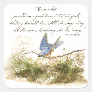 Bluebird on Branch Inspirerend gedicht Waterverf Vierkante Sticker