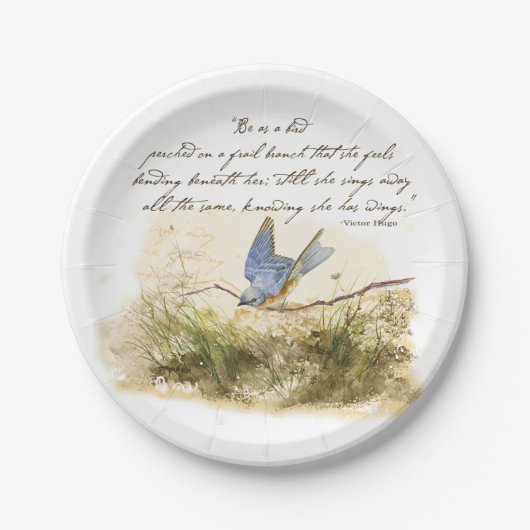 Bluebird on Branch Victor Hugo Inspirerend gedicht Papieren Bordje (Voorkant)