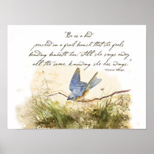 Bluebird on Branch Victor Hugo Inspirerend gedicht Poster