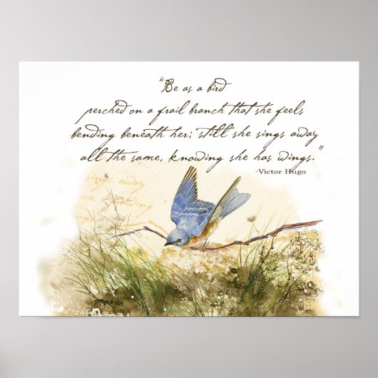 Bluebird on Branch Victor Hugo Inspirerend gedicht Poster (Voorkant)