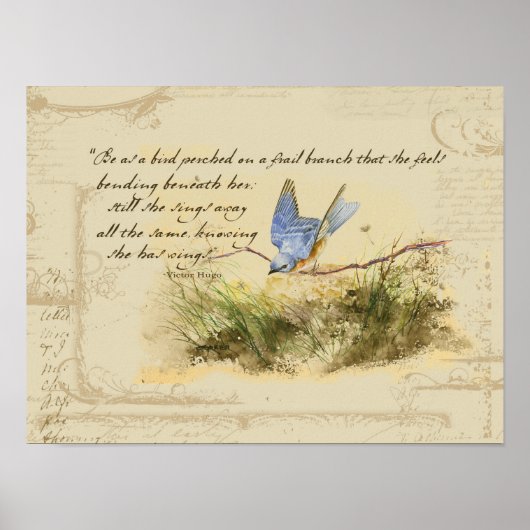 Bluebird on Branch Victor Hugo Inspirerend gedicht Poster (Voorkant)