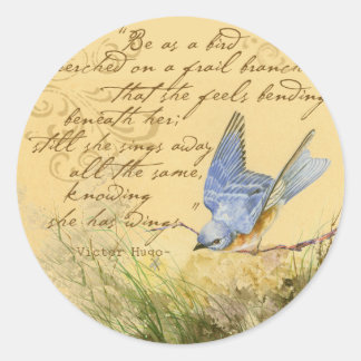 Bluebird on Branch & Victor Hugo Quote Ronde Sticker