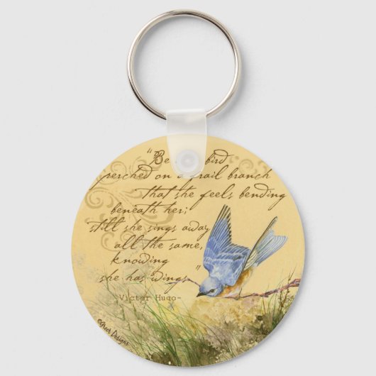 Bluebird on Branch & Victor Hugo Quote Sleutelhanger (Voorkant)