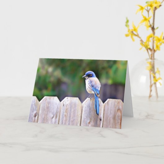Bluebird on Fence Scripture Kaart Psalm 91:2 (Gele Bloem)