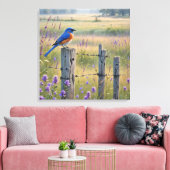 Bluebird op een hek post canvas afdruk (Insitu (Woonkamer))
