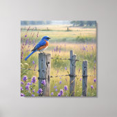 Bluebird op een hek post canvas afdruk (Voorkant)