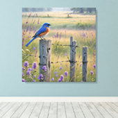 Bluebird op een hek post canvas afdruk (Insitu (Houten vloer))