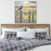 Bluebird op een hek post canvas afdruk (Insitu (Slaapkamer))