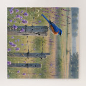 Bluebird op een hek post legpuzzel (Horizontaal)