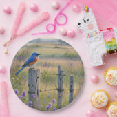 Bluebird op een hek post papieren bordje (Feest)