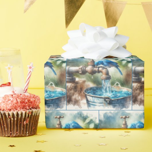 Bluebird op een oude kraan cadeaupapier (Verjaardagsfeest)