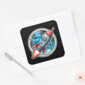 Bluebird op een raket vierkante sticker (Envelop)
