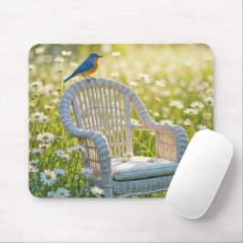 Bluebird op een rieten stoel muismat