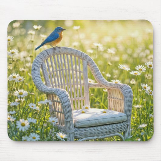 Bluebird op een rieten stoel muismat (Voorkant)
