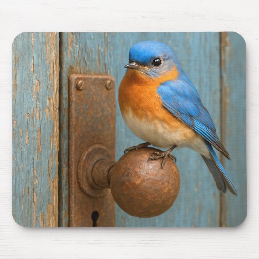 Bluebird op een roestige deurknop muismat (Voorkant)