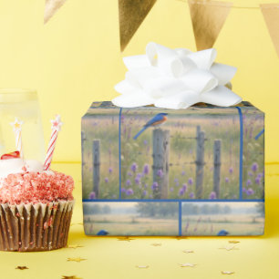 Bluebird op land hek post cadeaupapier