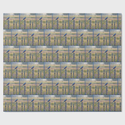 Bluebird op land hek post cadeaupapier (Vlak)