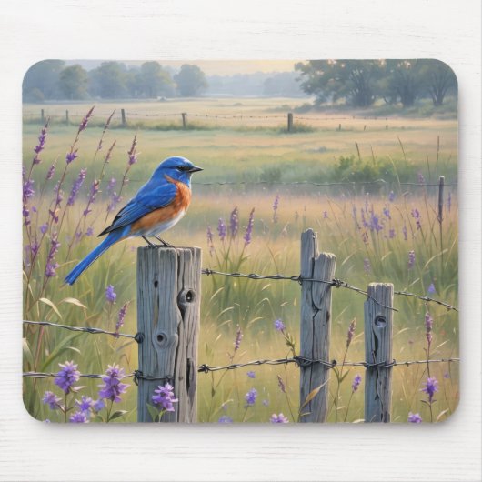Bluebird op land hek post muismat (Voorkant)