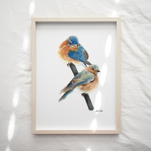 Bluebird Paar Waterverf Art Print