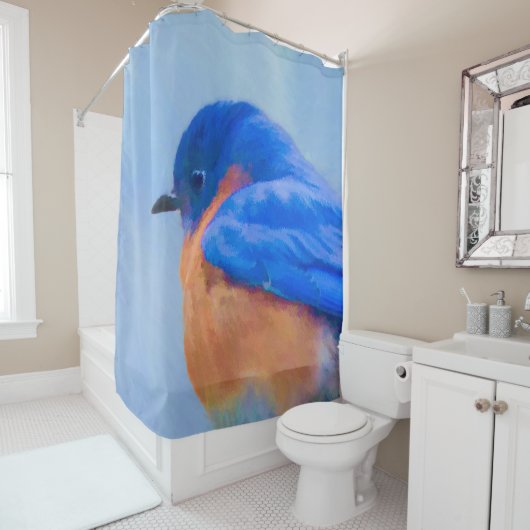 Bluebird Painting - Original Bird Art Douchegordijn (In situ)